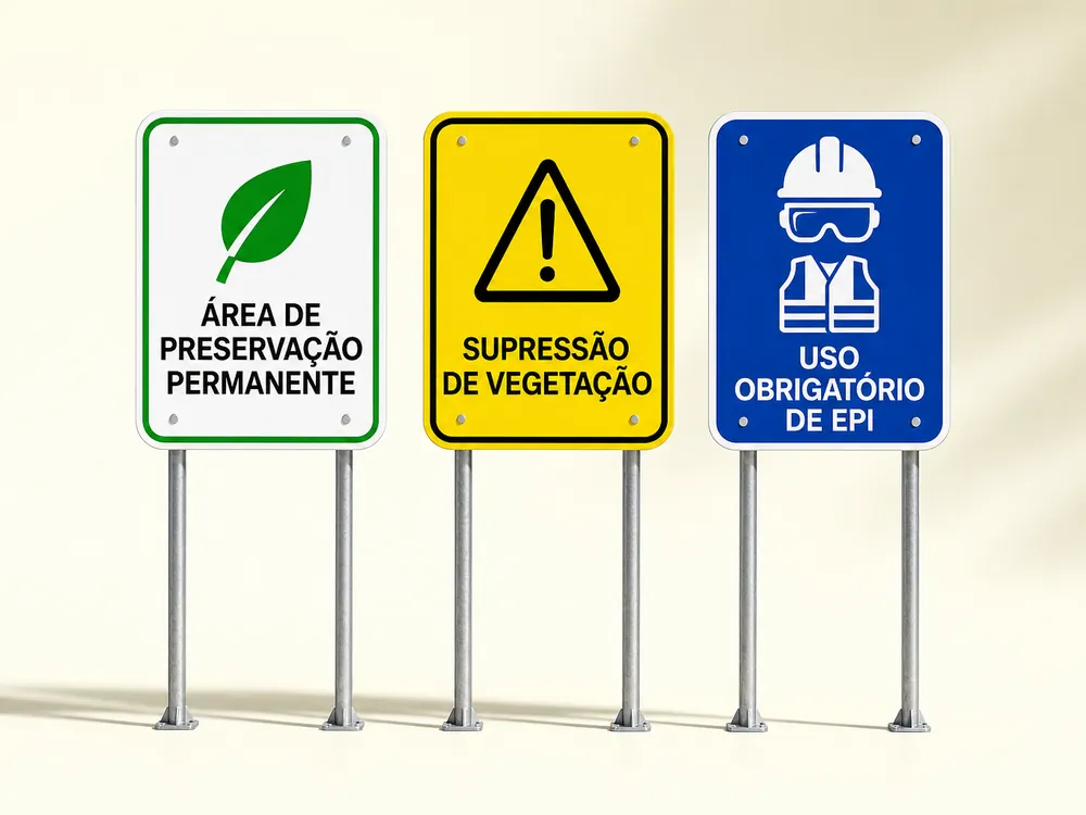 Modelos de Placas de Sinalização Ambiental Editáveis para Canteiro de Obras
